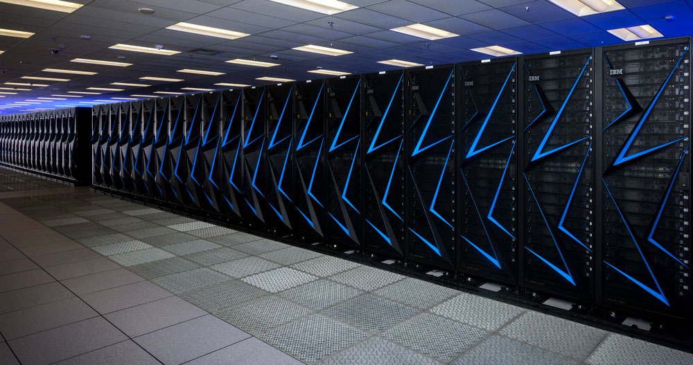 View of the Sierra supercomputer racks from a side angle