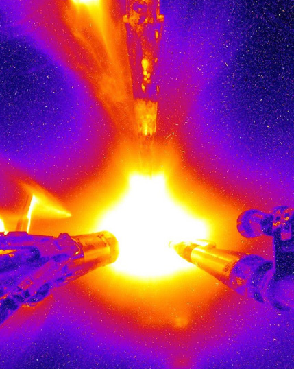 Lasers fire at the same target, creating a fusion implosion.
