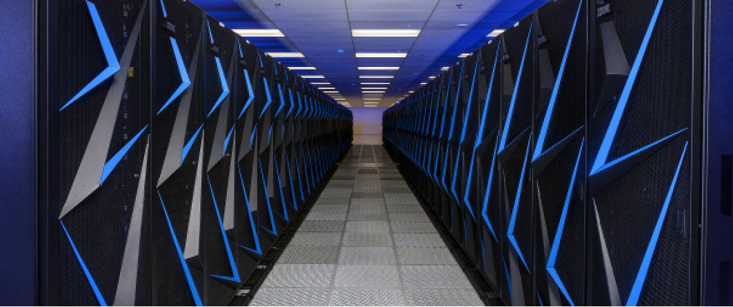 Rows of high-performance computers that make up the Lassen supercomputer.