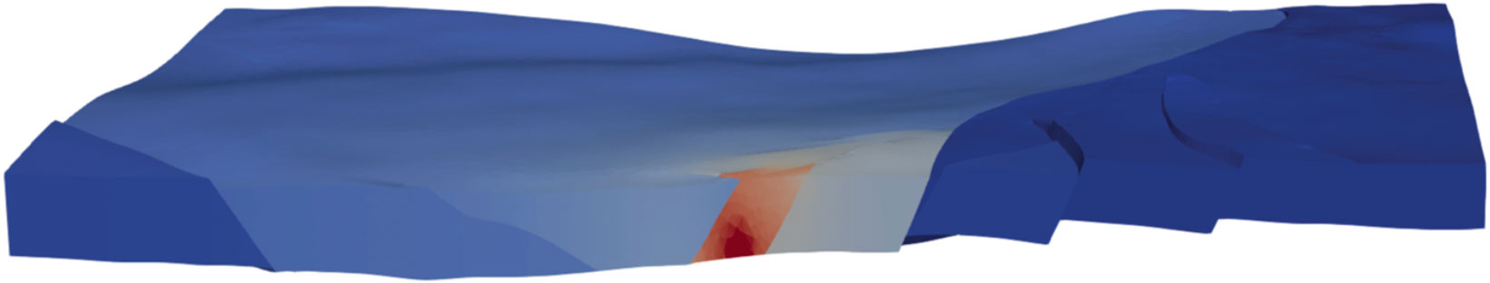 GEOSX computer simulation showing pressure distribution of a Gulf of Mexico reservoir