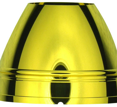 Rugby hohlraums (one-half of a prototype is shown here) resemble a traditional cylinder-shaped hohlraum, but with the corners of the cylinder rounded off. Laser light enters the casing through both ends, and the rugby design reduces energy loss in the walls because of their smaller surface area.    