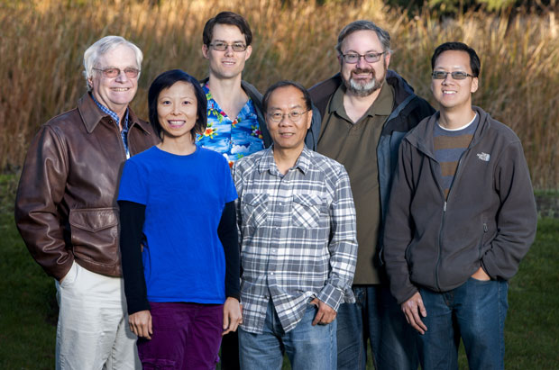 Development team for the CCSI toolset: (from left) Greg Pope, Brenda Ng, Jim Leek, Charles Tong, Tom Epperly, and Jeremy Ou. (Not shown: Natalia Kitch). (Photo by Randy Wong.) 