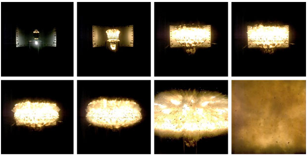 High-resolution images taken during firing-tank tests capture the evolution of a thermitic fireball. These images can be used to assess factors such as how efficiently the payload was initiated and dispersed. 