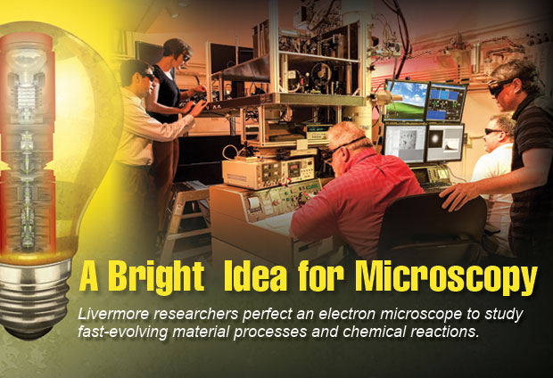 Article title: A Bright Idea for Microscopy; article blurb: Livermore researchers perfect an electron microscope to study fast-evolving material processes and chemical reactions.