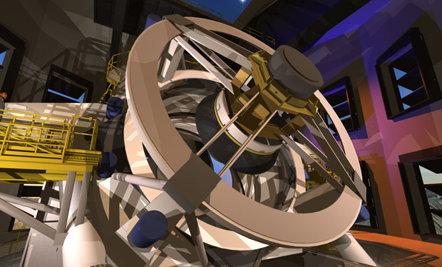 Despite its compact design, LSST weighs a massive 350 tons. Of this total, 300 tons comprise moveable parts. (Image courtesy of LSST Corporation.)
